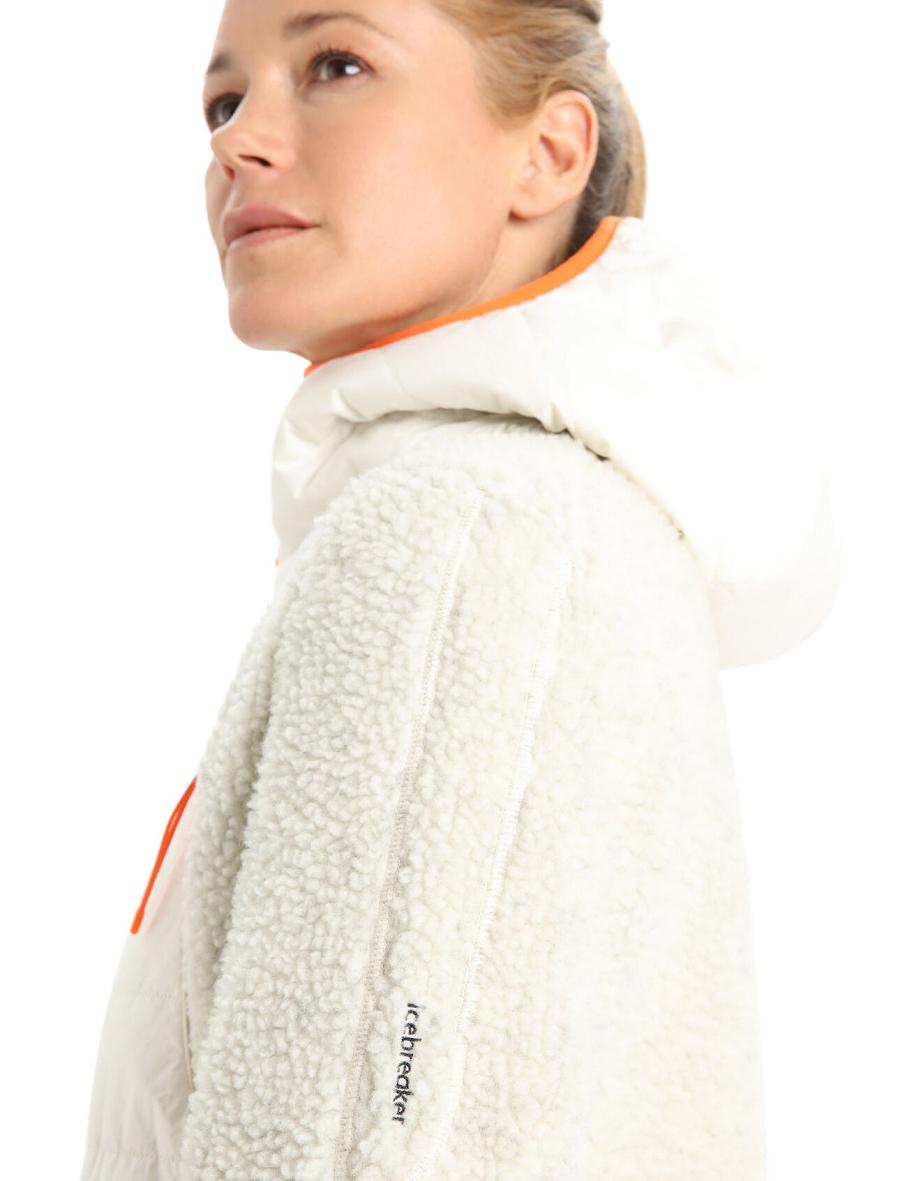 Women's Icebreaker RealFleece™ Merino High Pile Long Sleeve Zip Hoodie Ecru Heather / Snow | CA 1286RVDW